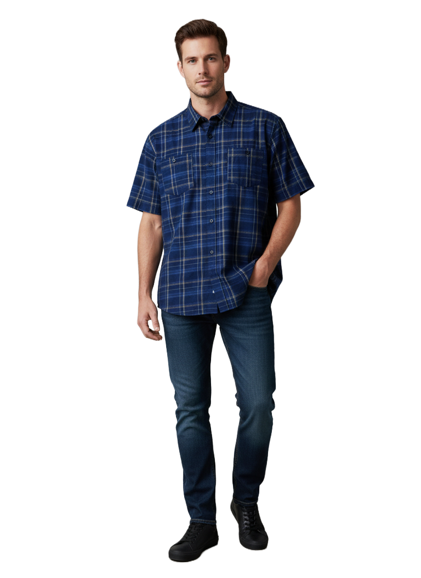 STER462-1 STERLING/SHIRT CHECK 39 NAVY ORANGE 9191599 - Image 1