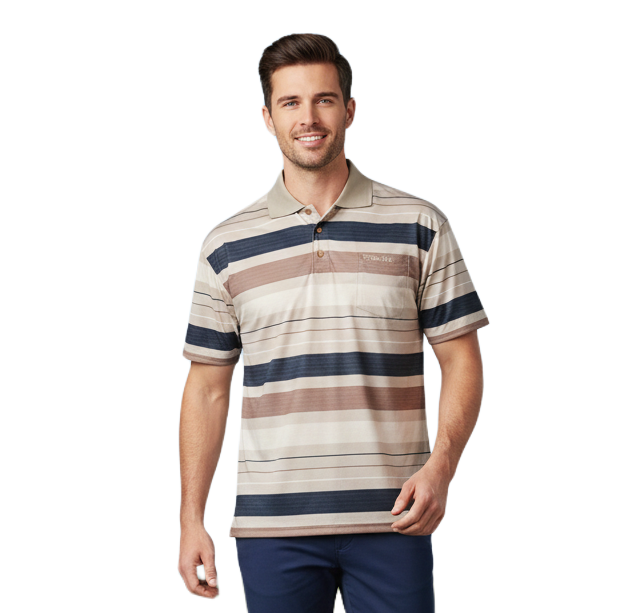 STER483-1 STERLING/GOLF TSHIRT STRIPE 16 BEIGE GREY 9072 9096870 - Image 1