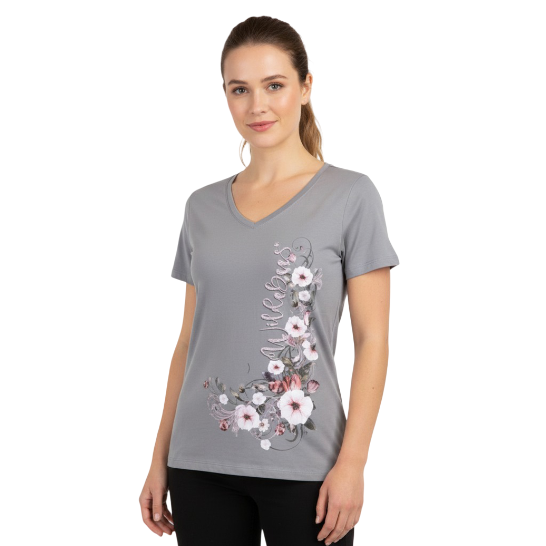 WIL355-1 WILDEBEES/LADY VNECK TOP PISTACHIO WLA100 FLORAL FILAGREE - Image 1