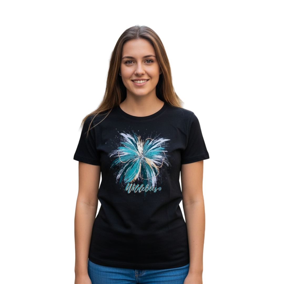 WIL360-1 WILDEBEES/LADY TSHIRT BLACK WLA092 FOIL BLOOM - Image 1