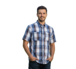 WILDEBEES/SHIRT NAVY PETROL ORANGE WHITE WMA086 CHECK