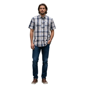 WILDEBEES/SHIRT NAVY WHITE STONE BLUE WMA087 CHECK