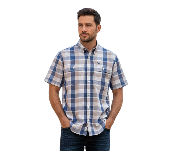 WIL377-1 WILDEBEES/SHIRT CHECK SAND INDIGO TAUPE WMA095 - Image 1