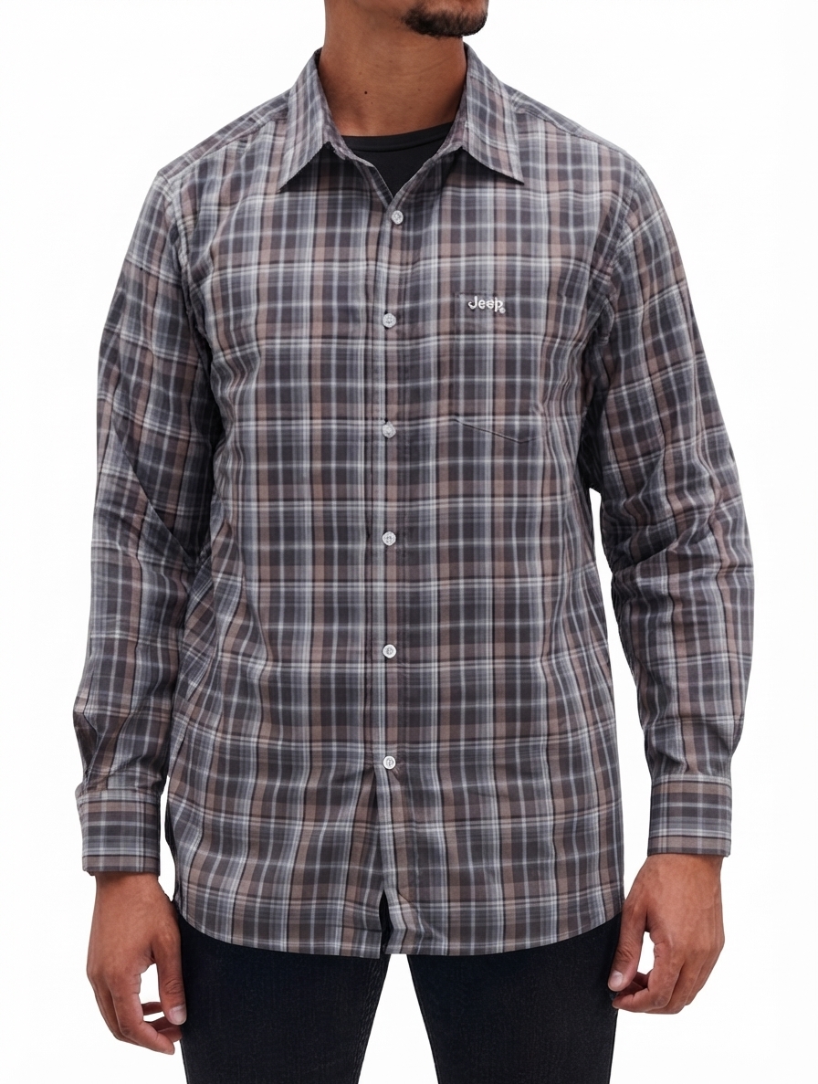 J2577-1 JEEP/LS SHIRT BROWN BLUE JMW25090 - Image 1