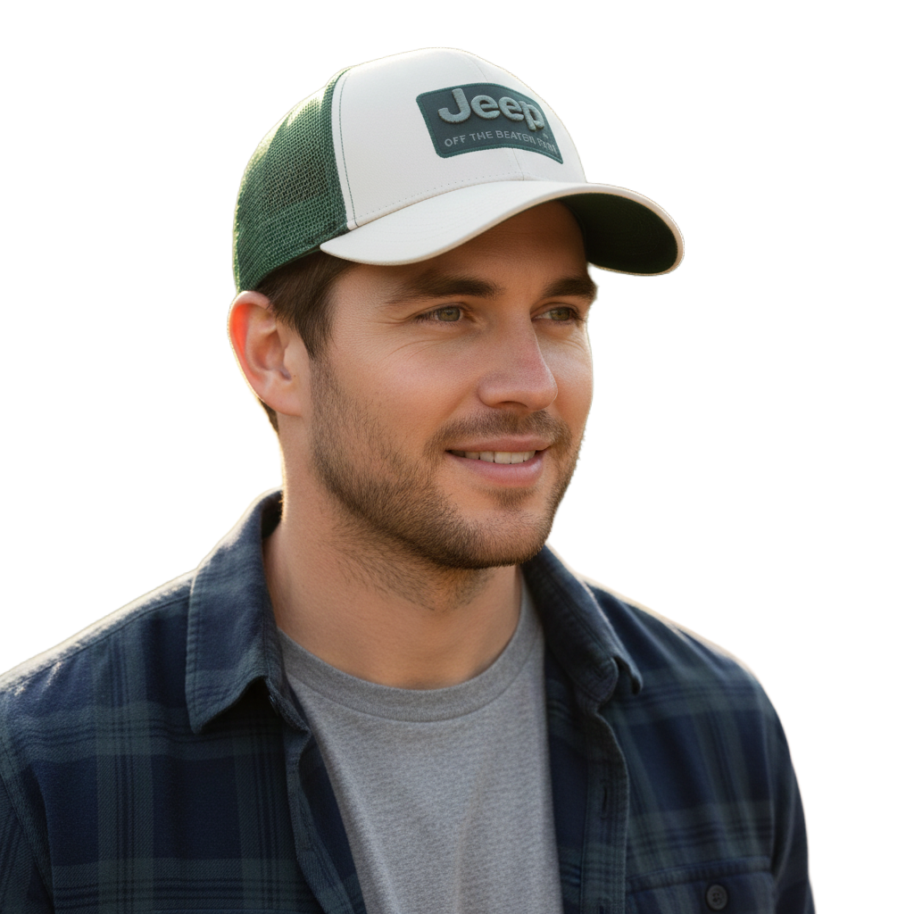 J2641-1 JEEP/CAPS GREEN AMS25022 BOTTLE OPENER TRUCKER - Image 1