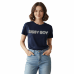 SISSYBOY/TSHIRT NAVY T32850 WITH PINK AND PEARL TRANSFER