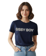 SISSYBOY/TSHIRT NAVY T32850 WITH PINK AND PEARL TRANSFER