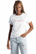 SISSYBOY/TSHIRT WHITE T32841 PINK BEADED LOGO