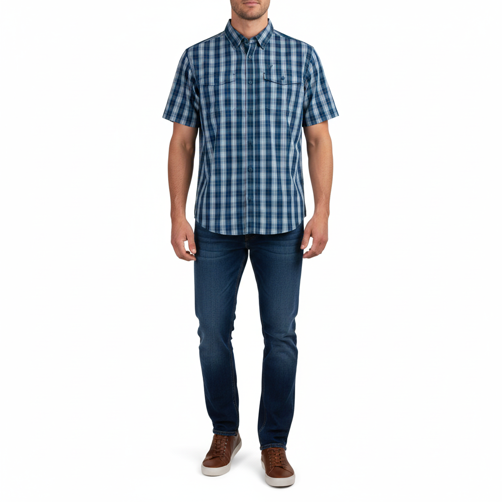 WIL426-1 WILDEBEES/SHIRT INDIGO/SKY/RUST CHECK WMA370 - Image 1