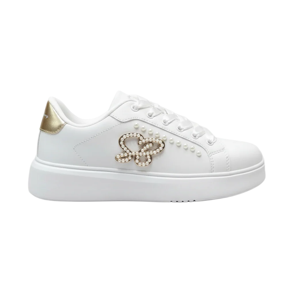 SI1379-1 SISSYBOY/SHOES SH1464 WHITE REQUEL PEARL SB SNEAKER WITH SATIN LACES - Image 1