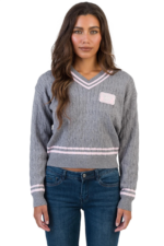 SISSYBOY/SWEATER GREY MELANGE/PINK ALL IN KNIT V-NECK T33028
