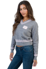 SISSYBOY/SWEATER GREY MELANGE/PINK ALL IN KNIT V-NECK T33028 - Image 3
