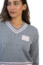 SISSYBOY/SWEATER GREY MELANGE/PINK ALL IN KNIT V-NECK T33028 - Image 5