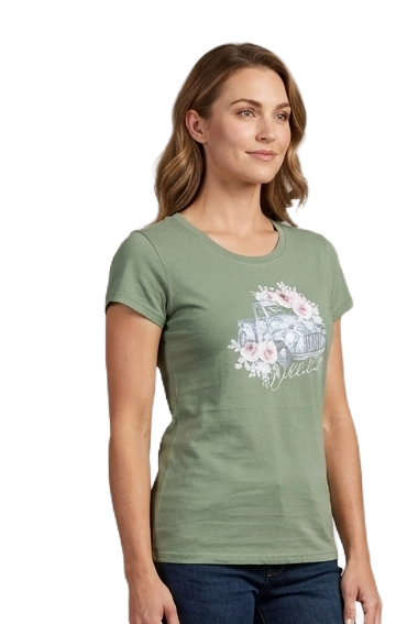 WIL457-1 WILDEBEES/LADY TSHIRT SAGE LEAF WLA313 FLORAL VINTAGE PICK UP - Image 1